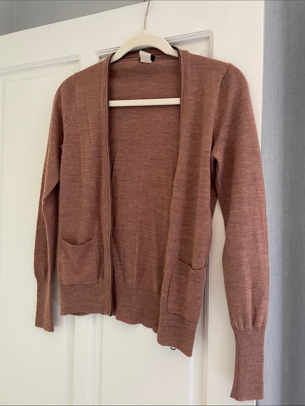 J. Crew Open-Front Pocket Cardigan - Rose Brown zipper neck line  extra small